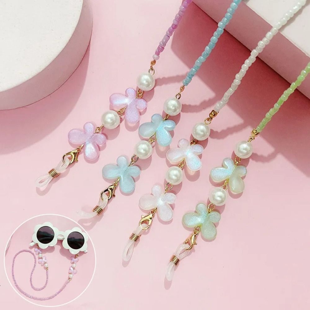 Mask Lanyard Adjustable - สายคล้องแว่นตาแบบปรับได้ สายคล้องแว่นอ่านหนังสือหลากสี สายคล้องหน้ากากแบบมุกผีเสื้อ สายคล้องแว่นกันลื่น